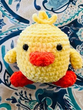 Yellow & Orange Plush crochet Chick- Chanel yarn medium size
